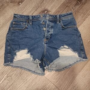 Womens Hollister Shorts Size 5 W27 High Rise Mom Short Dark Blue Ripped